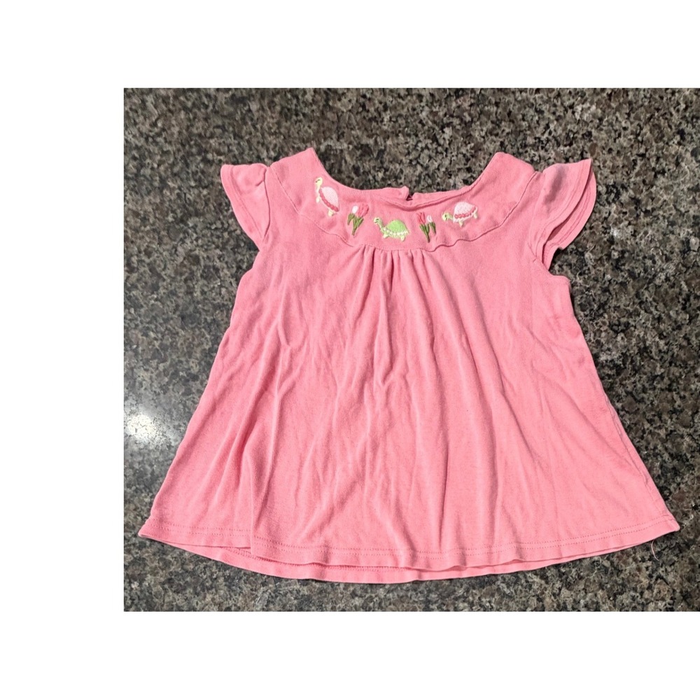 Gymboree Girls Pink Embroidered Turtle Tulip Top Flutter Sleeve Size 7